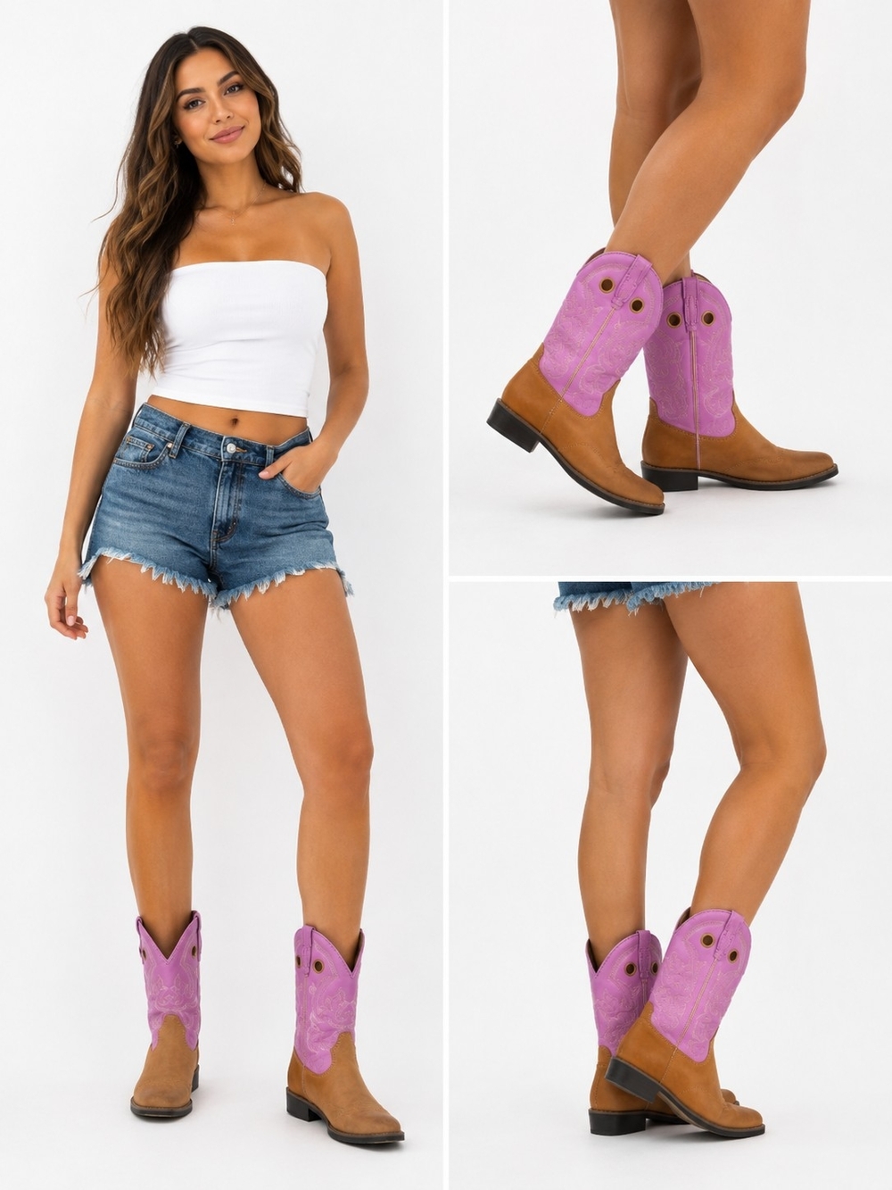 Pink & Tan Western Cowboy Boots Size 5 - Picture 2 of 5
